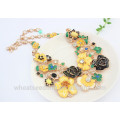 2015 Latest Design Necklace Handcrafted Gold Colorful Flower Chain Necklace For Girls/Women